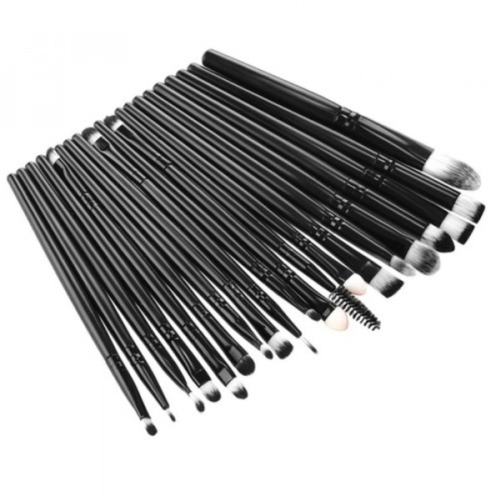 Set de 20 pensule profesionale pentru machiaj DIGIMAT®, din par sintetic moale care nu pica, Negru