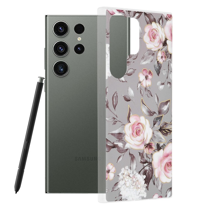 Защитен калъф за Samsung Galaxy S23 Ultra, Grip Pro, серия Marble, G2205, термопластичен, Bloom of Ruth Grey