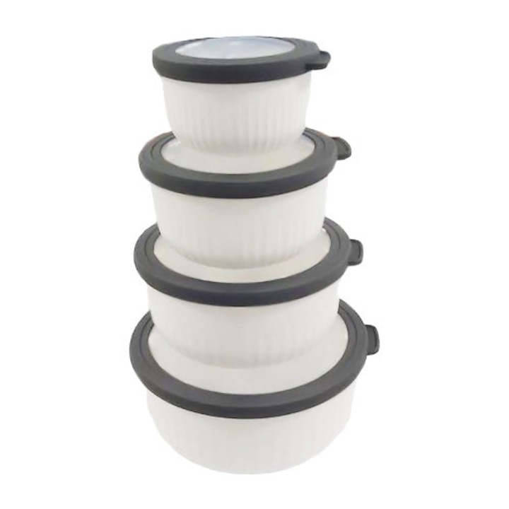 Set 4 Boluri rotunde VA™ VP.046, 0.5, 1, 2, 3 lt, capac de vidat, Alb
