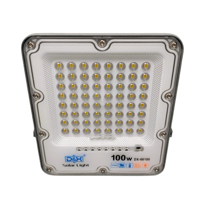 Proiector solar DX-88100, 100 W, 6500 K, cu panou solar, senzor crepuscular