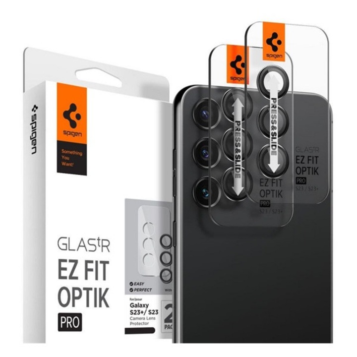 Spigen optik pro kameravédő üveg 2db, 9h, csak lencse, fekete, kompatibilis: Samsung Galaxy S23 Plus, SM-S916, / Galaxy S23, SM-S911