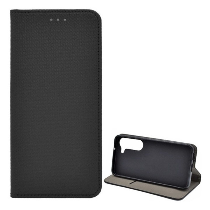 Tok álló, bőr hatású (FLIP, oldalra nyíló, asztali tartó funkció, rombusz minta) FEKETE Samsung Galaxy S23 (SM-S911)
