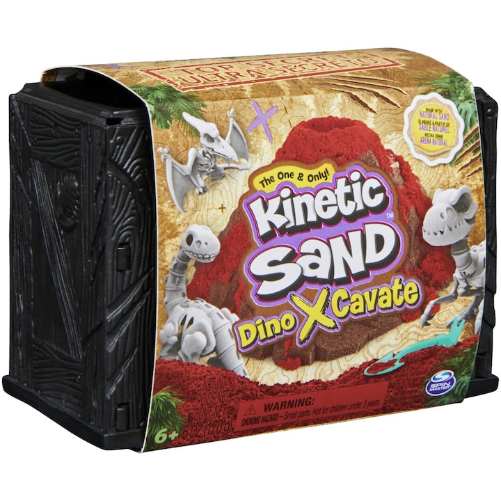 Set Kinetic Sand - Dino Xcavate, nisip rosu, 170 g