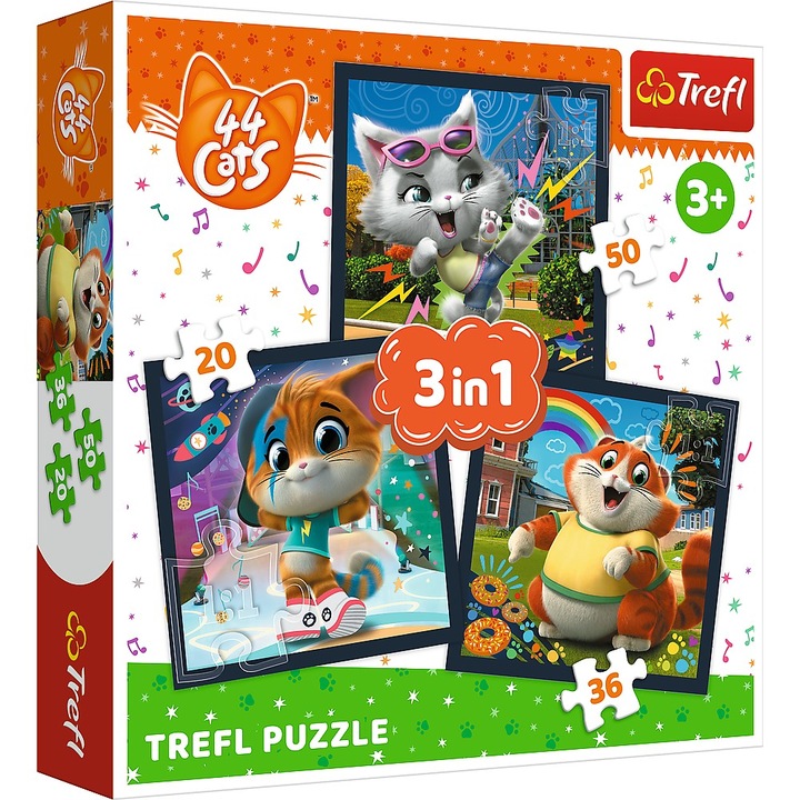 Пъзел Trefl 3 в 1, 44 Cats, Сладки котки, 20/36/50 части