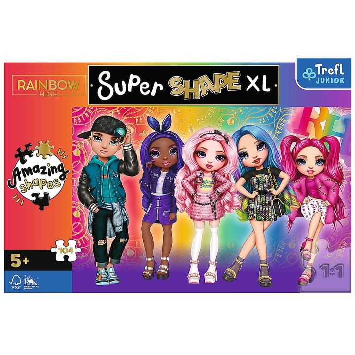 Puzzle Trefl Junior Super Shape XL, Rainbow High, 104 darab