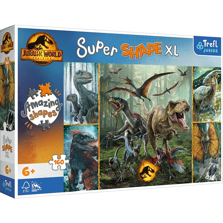 Пъзел Trefl Junior Super Shape XL, Джурасик свят, Необичайни динозаври, 160 части