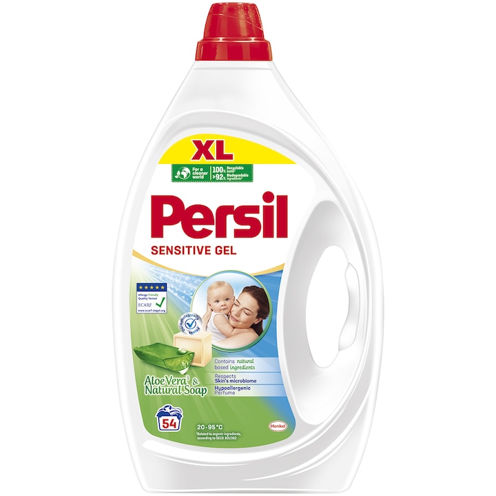 Detergent de rufe lichid Persil Sensitive Gel, 54 spalari, 2,43L