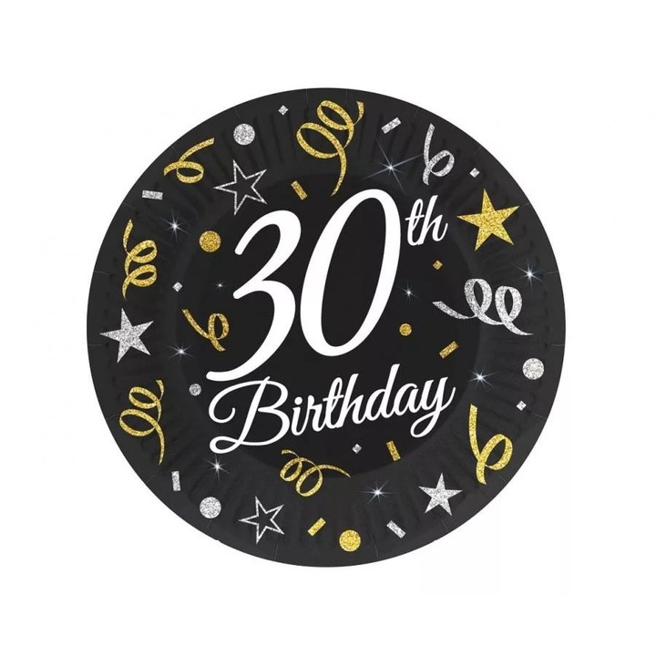 Хартиени чинии B&C Happy Birthday 30, 6 броя, 18см