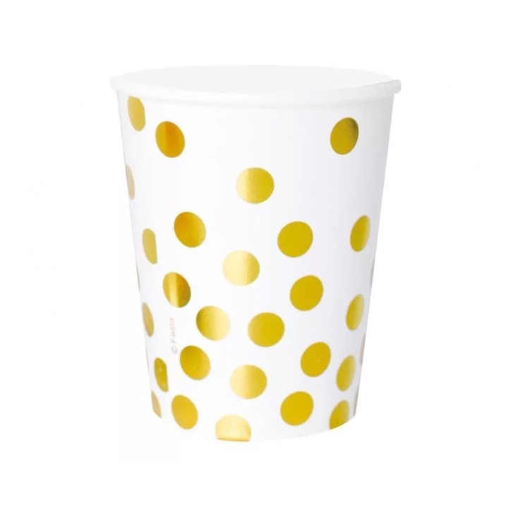 Gold Dots White pöttyös papír pohár 6 db-os 270ml