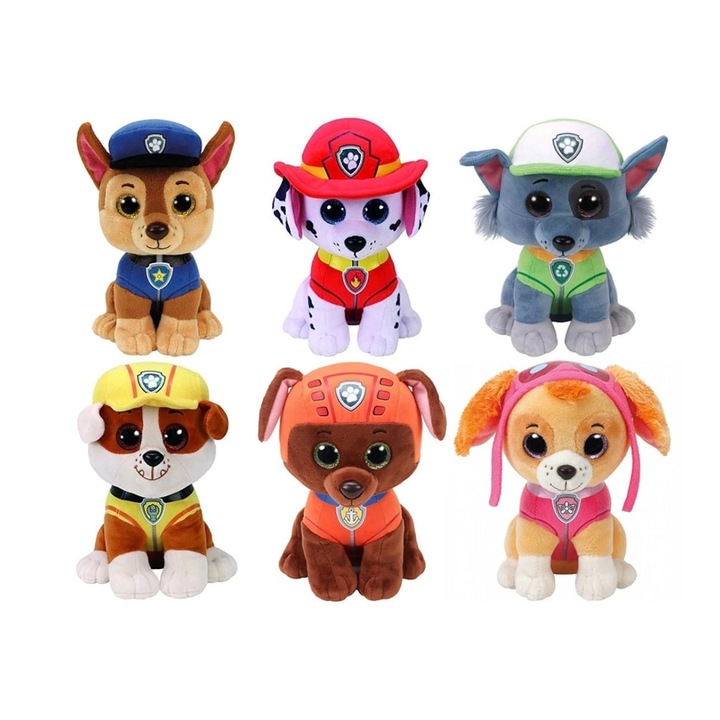 Set 6 jucarii de plus, Patrula Catelusilor, multicolor, 27 cm