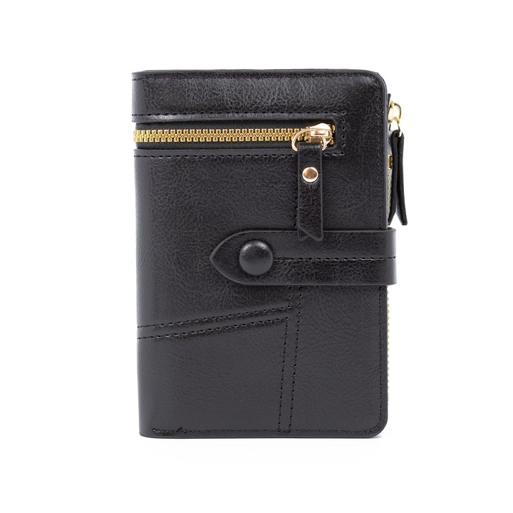 Portofel dama Delis, Ava PT1099, Negru, 10 x 2.5 x 14.5 cm