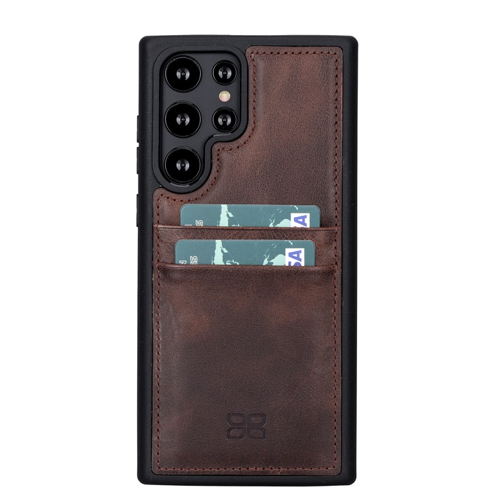 Калъф за Samsung Galaxy S22 Ultra, Bouletta Flex Cover CCP, слим естествена кожа, мека TPU рамка, заден капак с джобове за карти, Tiguan brown