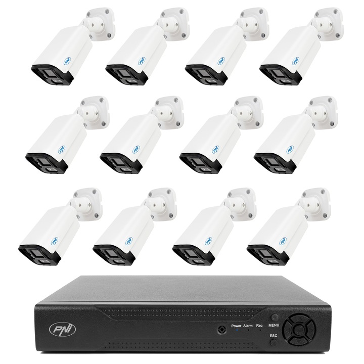 Комплект за видео наблюдение NVR PNI House IP716, 16CH, ONVIF + 12 камери PNI IP125 екстериор, 5MP, IP66