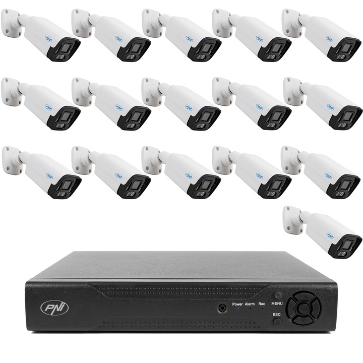 Комплект за видео наблюдение NVR PNI House IP716, 16CH, ONVIF + 16 камери PNI IP125 екстериор, 5MP, IP66
