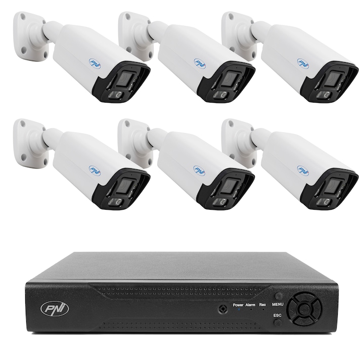 Комплект за видео наблюдение NVR PNI House IP716, 16CH, ONVIF + 6 камери PNI IP125 екстериор, 5MP, IP66