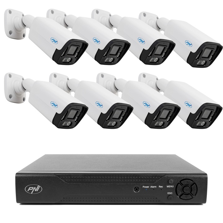 Комплект за видео наблюдение NVR PNI House IP716, 16CH, ONVIF + 8 камери PNI IP125 екстериор, 5MP, IP66