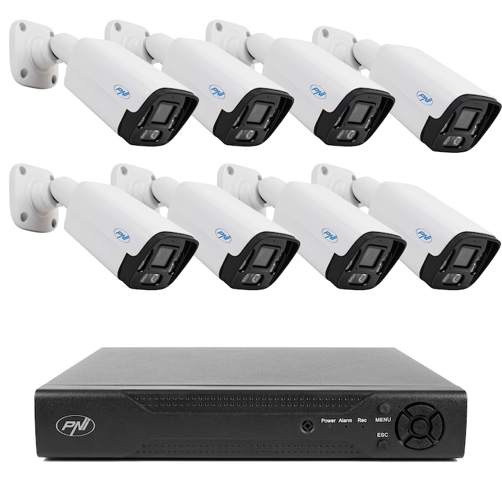 Комплект за видео наблюдение NVR PNI House IP716, 16CH, ONVIF + 8 камери PNI IP125 екстериор, 5MP, IP66