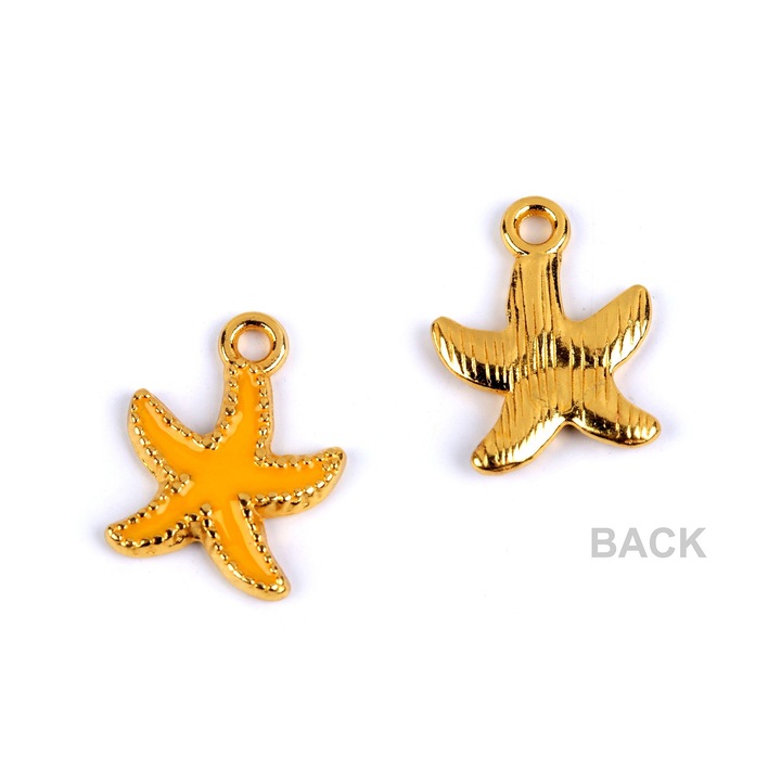 Pandantiv decorativ metalic, 13 x 17 mm Steluta de mare galbena