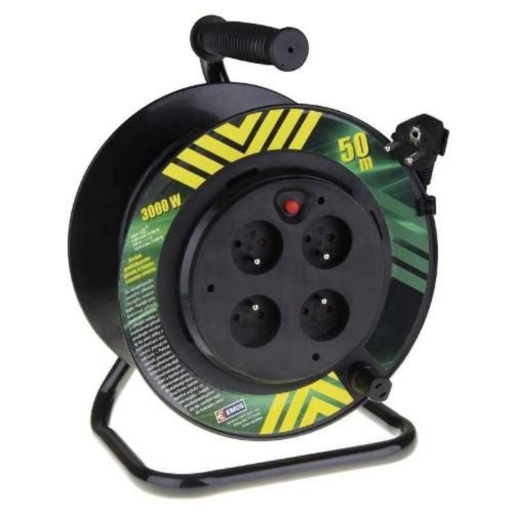 Удължител с барабан, Emos, 230 V, 25 м, 4 гнезда, Черен