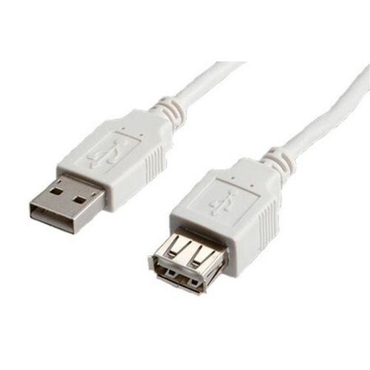 Hosszabbítókábel USB apa - USB anya, 2.0, AA, 3 m, fehér