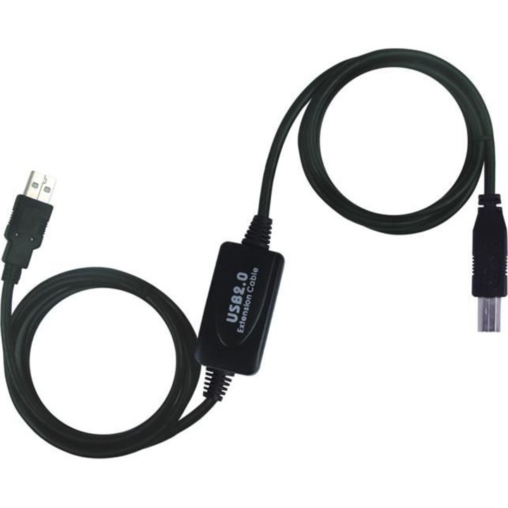 OEM USB 2.0 A kábel - USB B, 10 m, fekete