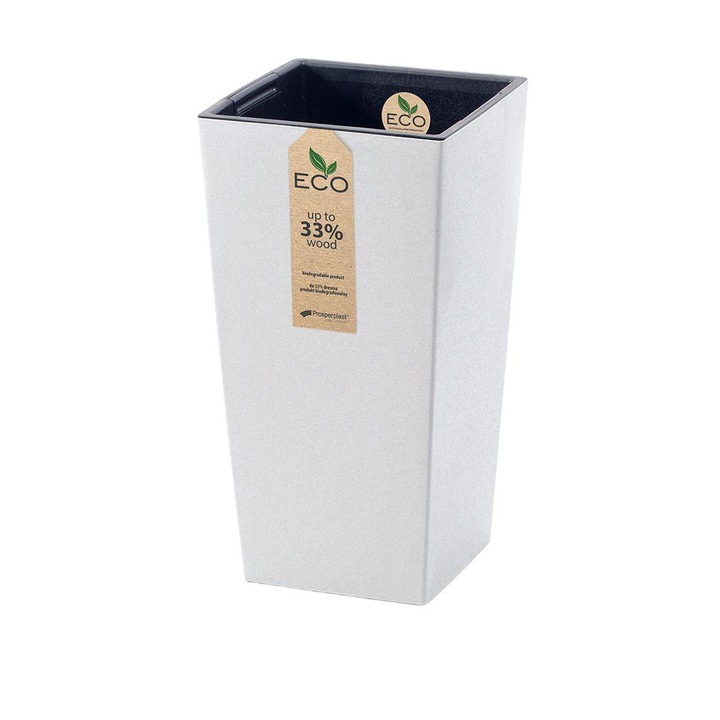 Ghiveci dreptunghi, Prosperplast, Plastic/Lemn, 24cm, Alb