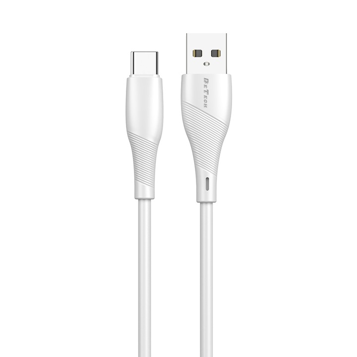 Adat- és töltőkábel, Detech DE-44C2, USB-C típusú, 2 m, fehér