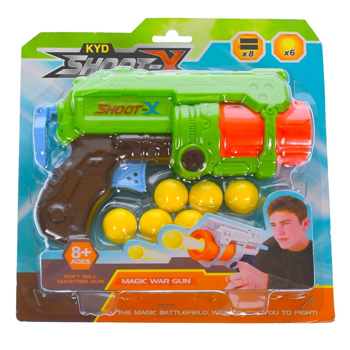 Pusca de jucarie, cu presiune, cu bile din spuma, lungime 21 cm, verde - 2654