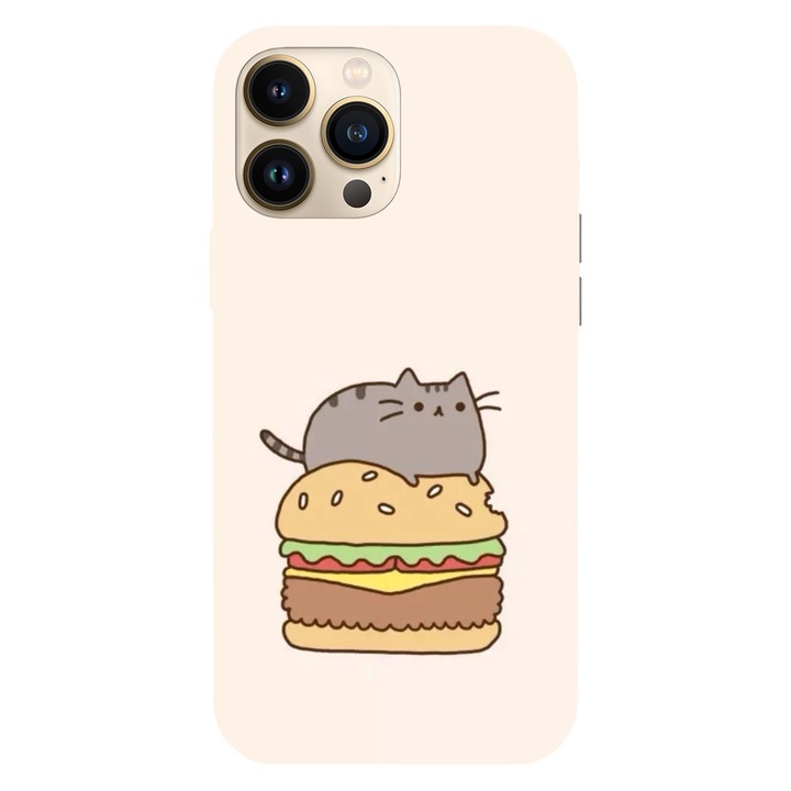 Husa compatibila cu Apple iPhone 12 / iPhone 12 Pro, Viceversa, model Pusheen Burger, Silicon, TPU