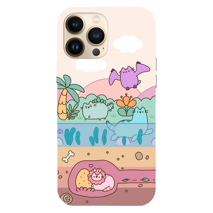 Husa compatibila cu Apple iPhone 12 / iPhone 12 Pro, Viceversa, model Dino park Pusheen, Silicon, TPU
