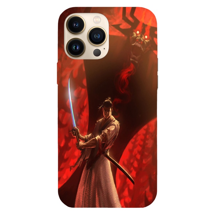 Husa compatibila cu Apple iPhone 13 Pro, Viceversa, model Fight me Aku Samurai Jack, Silicon, TPU