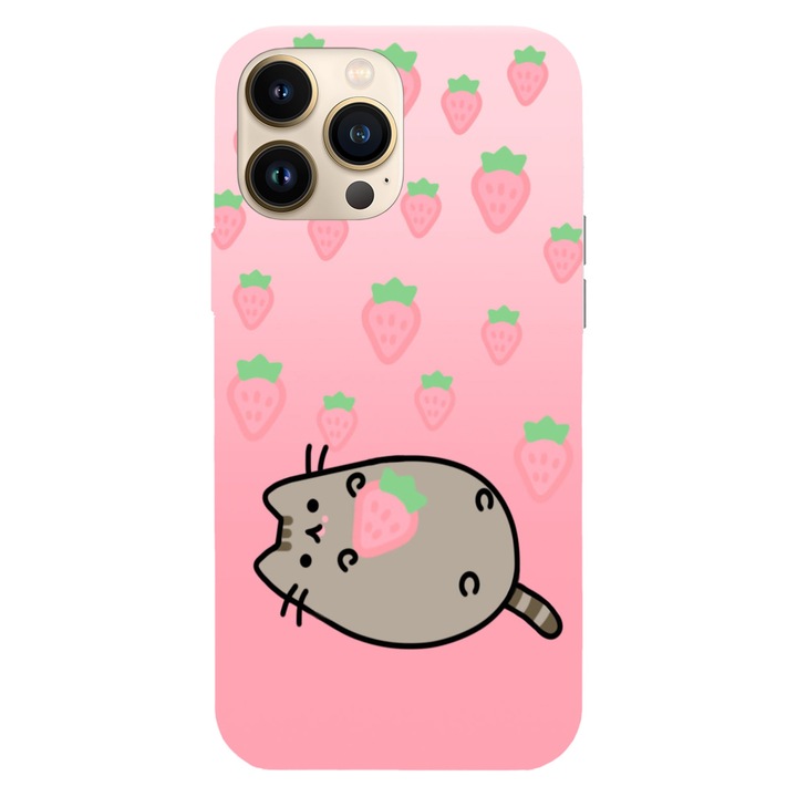 Калъф, съвместим с Apple iPhone 15 Pro Max, Viceversa, модел Strawberry Pusheen, силикон, TPU