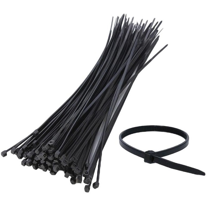 Set 100 legaturi pentru cablu, Poliamida, 250 mm, Negru