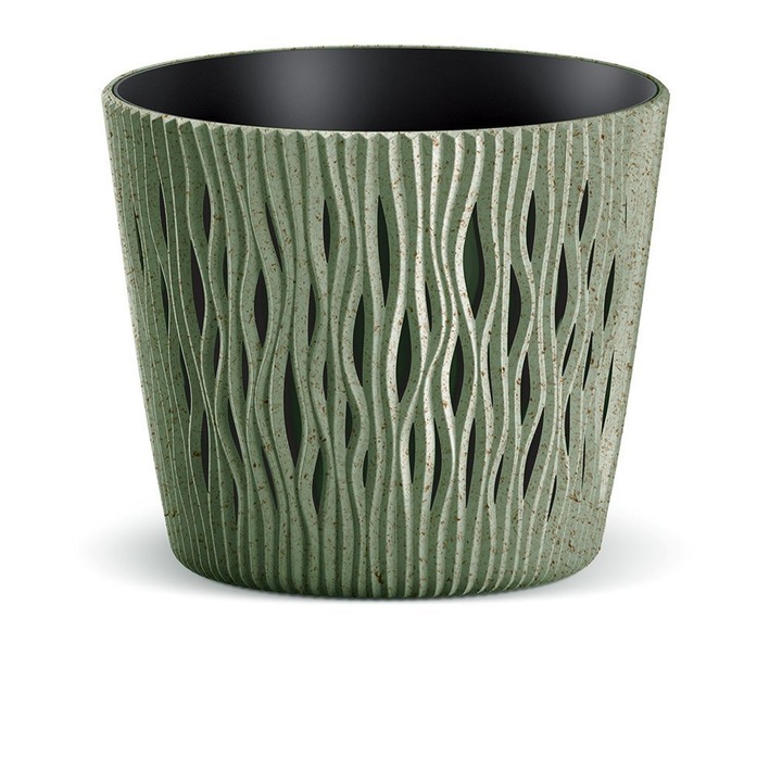 Ghiveci Sandy Round Eco Wood, Prosperplast, Plastic, 16.5 cm, Verde