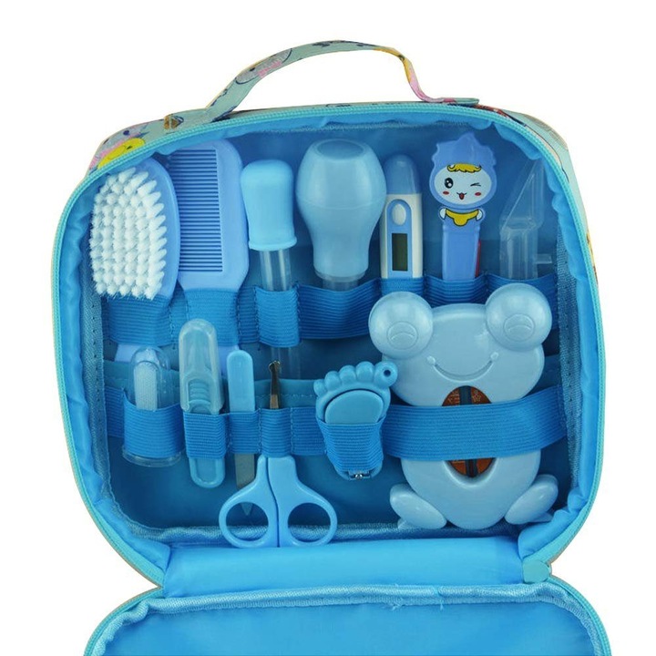 Set ingrijire bebelusi, Roffie, 13 Piese, Plastic/Otel inoxidabil/Silicon, Albastru
