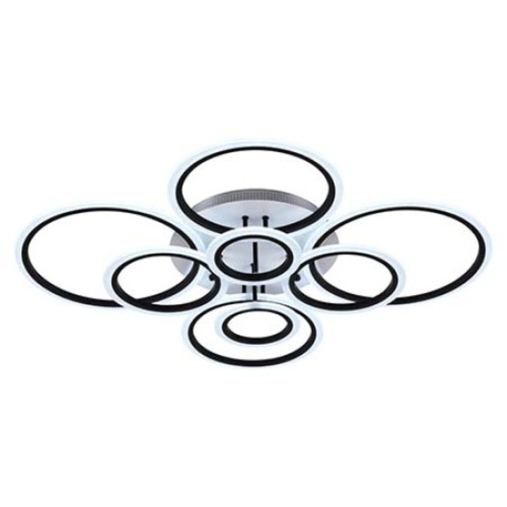 LED полилей, Дизайн на кръгове, С дистанционно управление, Топла/Студена/Естествена светлина, 8826BK, Черен корпус