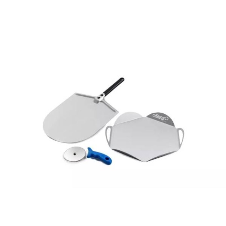 Pizzakészlet, spatula, kés, és pizzatálca