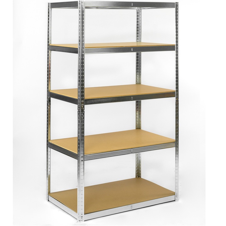 Рафт Smart Storage 954599, Метален, 180x100x60 см, 5 полици, 350 кг/MDF полица, С клипсове, Поцинкован