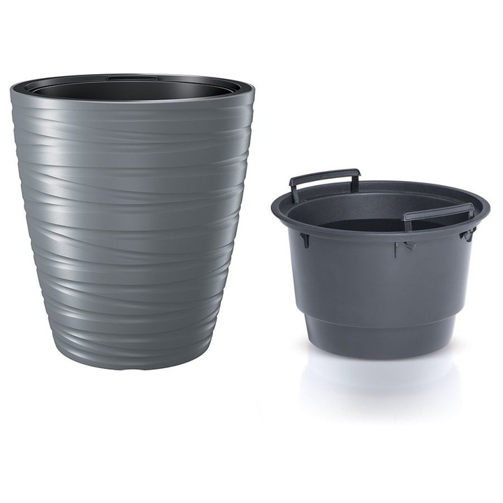 Ghiveci cu insertie, Prosperplast, Plastic, 29.6 cm, Gri