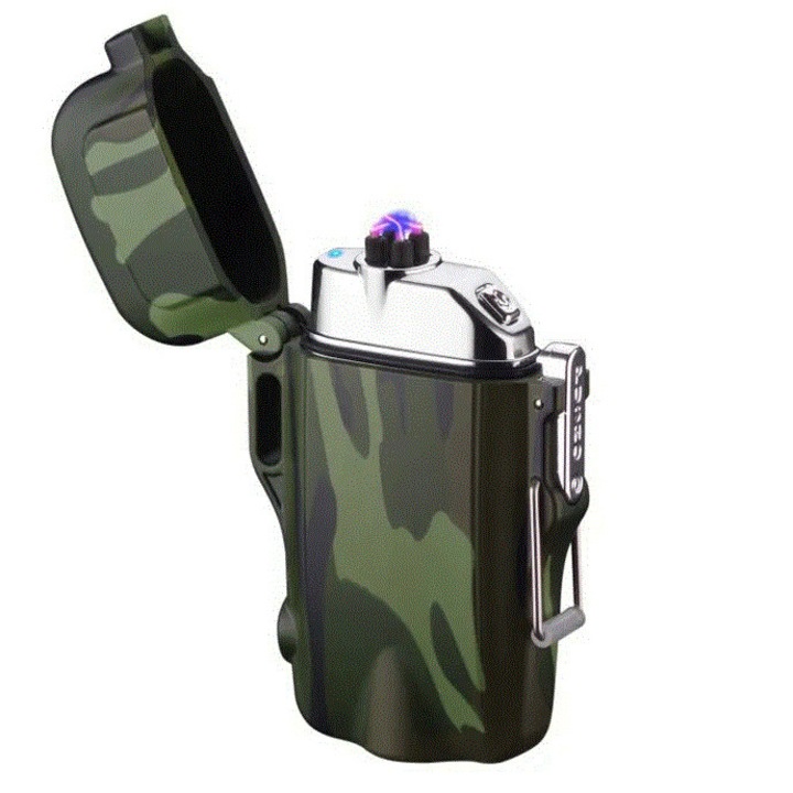 Bricheta JustZEN®, Army Style, electronica/electrica, Rezistenta la apa, DUBLU ARC, Fara Gaz, incarcare USB, cu lanterna