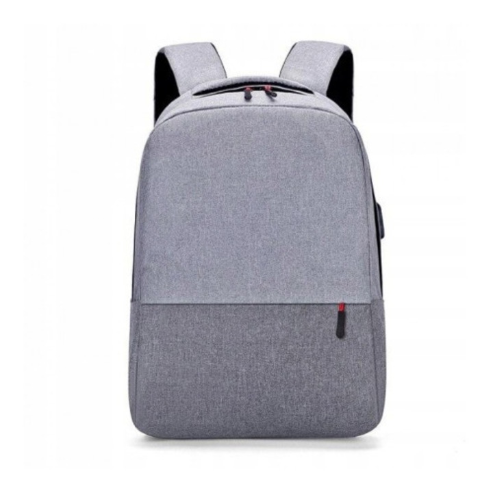 Rucsac pentru laptop, unisex, gri, cablu USB, impermeabil, 43x30x14
