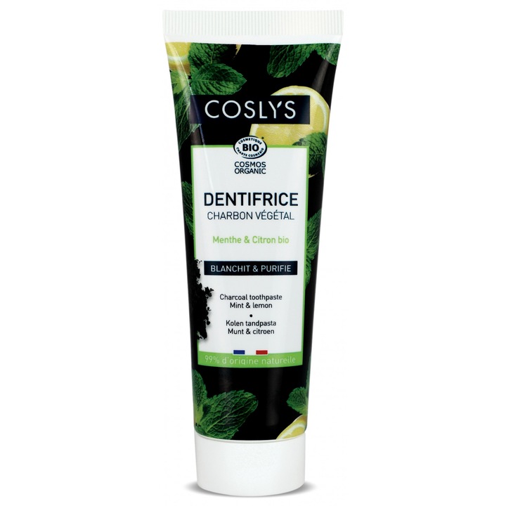 Pasta de dinti BIO albire si purificare, cu carbune vegetal, menta si lamaie Coslys, 100 g