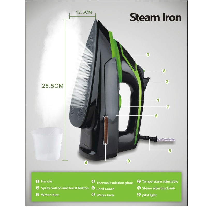 Fier de calcat DSP, 2000 W, talpa ceramica, rezervor 350ml, 50 g/min, jet de abur 80g, verde - KD1004