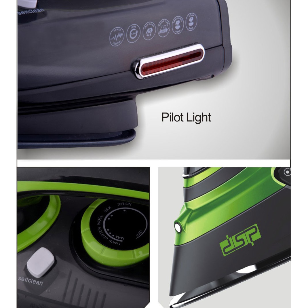 Fier de calcat DSP, 2000 W, talpa ceramica, rezervor 350ml, 50 g/min, jet de abur 80g, verde - KD1004