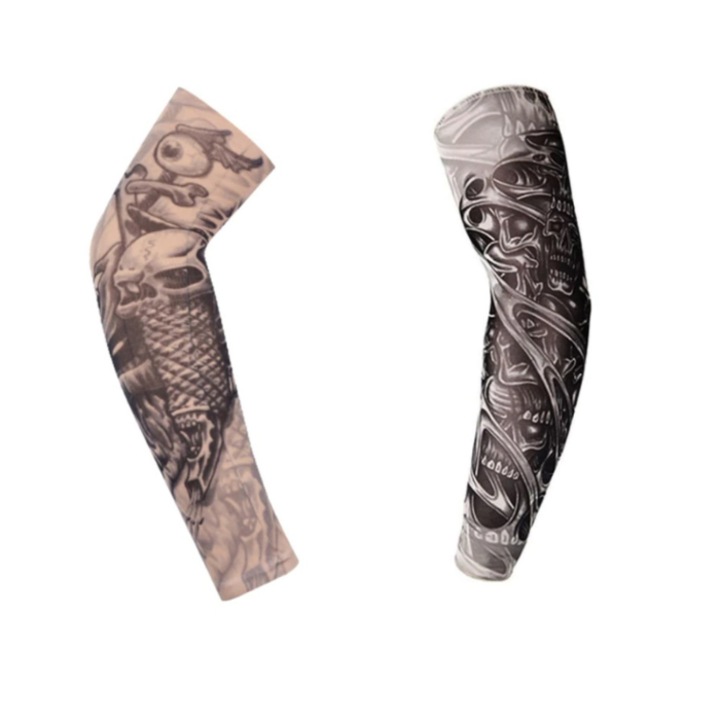 Set 2 imitatii tatuaj pentru brate, CRT, Tatoo Pirate's eye, Textil, 3D, Elastic