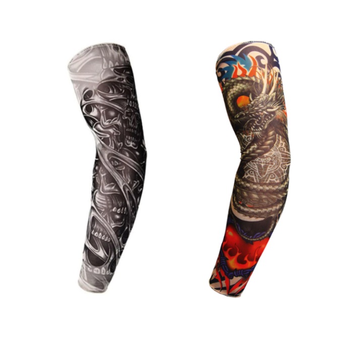 Set 2 imitatii tatuaj pentru brate, CRT, Tatoo Fire Dragon, Textil, 3D, Elastic