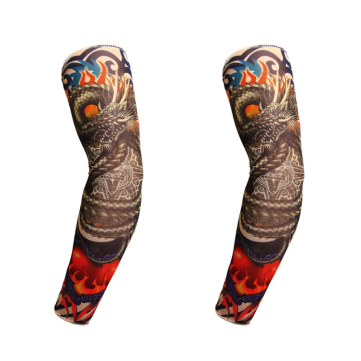 Set 2 imitatii tatuaj pentru brate, CRT, Fire Dragon Two, Textil, 3D, Elastic