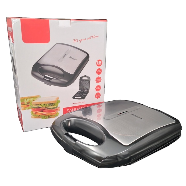 Sandwich-maker Sayona, 1400 W, Inox, 2 sandwich-uri, Negru - SZJ811