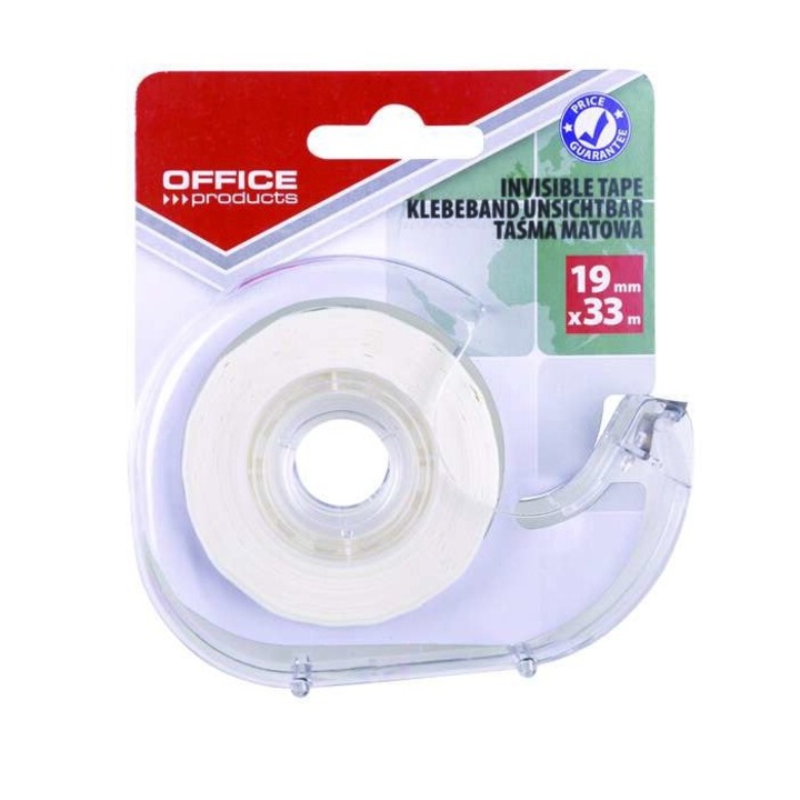 Banda adeziva invizibila de birou OFFICE Products cu dispenser, mata, in folie, 19 mm x 33 m
