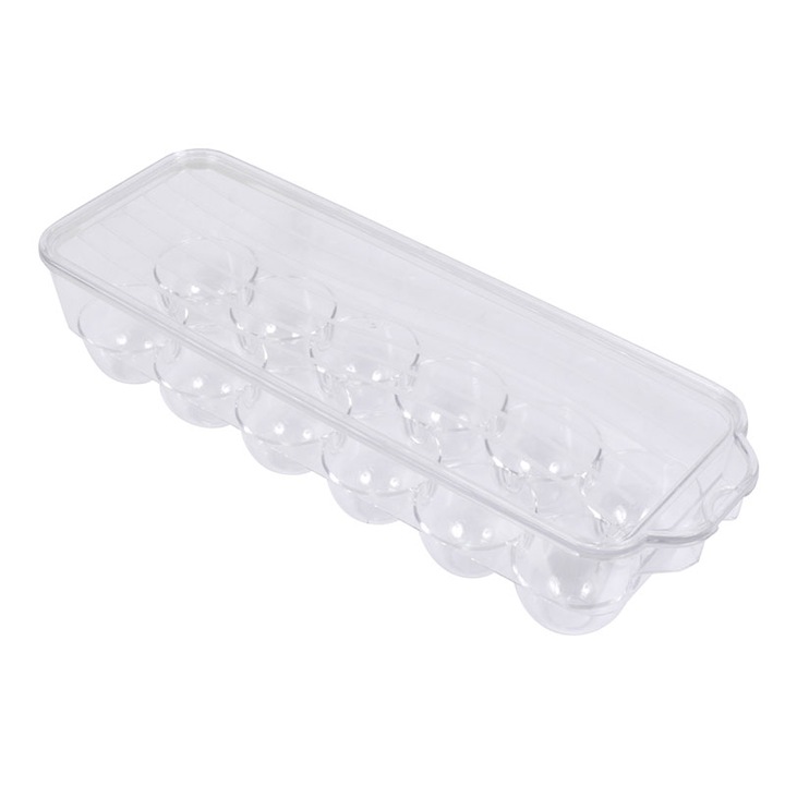 Cutie cu capac depozitare 12 oua in frigider, Frandis, 32x11.5x7.5 cm, plastic transparent, model 303006